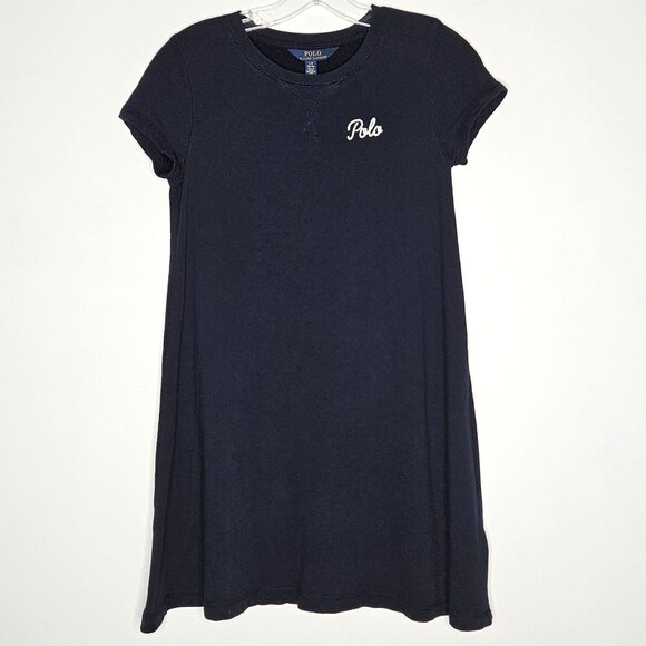 Polo Ralph Lauren Dress Girls Large 12 14 Blue French Terry Chain Stitched Logo - Picture 1 of 8